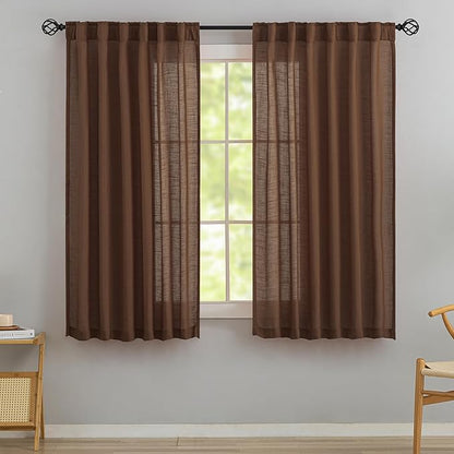 DONREN Cocoa Brown Back Tab Curtains 48 Inches Long 2 Panels by DONREN