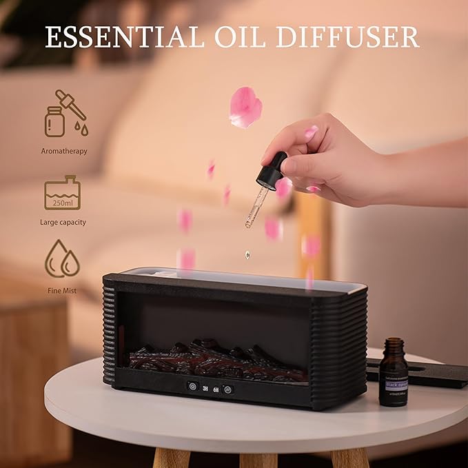 2026 Upgraded 9 Color Flame Fireplace Aroma Essential Oil Diffuser, 250ml USB - Image 3