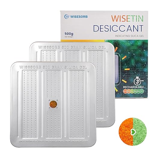 2Pcs 500 Gram Desiccant Canisters, Indicating & Rechargeable Gun Safe by Wisesorb