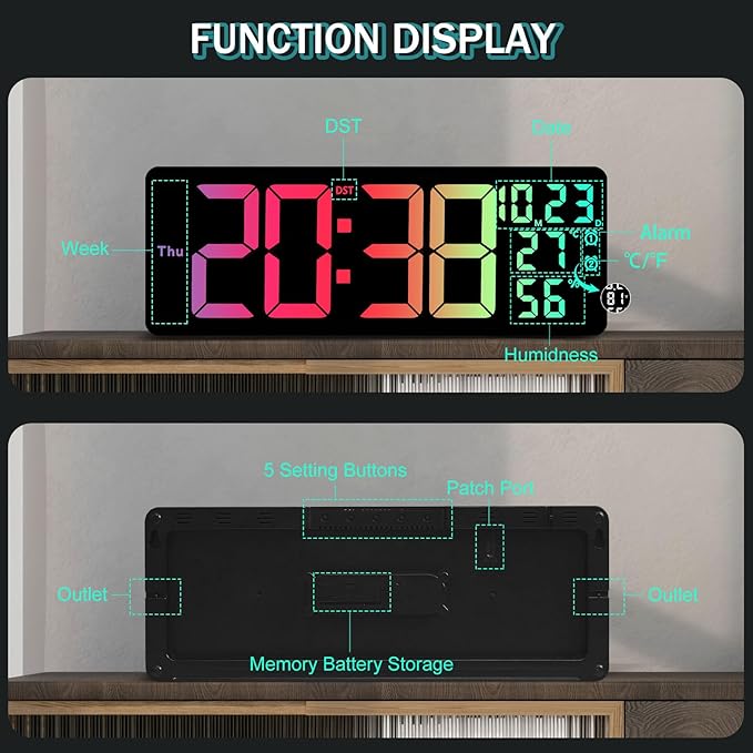 JoFomp 17.3" Large Digital Wall Clock, LED Digital Clock Large Display - Image 8