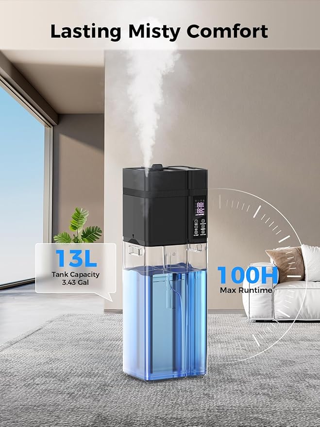 13L/3.43Gal Humidifier Large Room, 800ft² Coverage, 100H Runtime, Auto Humidity - Image 3
