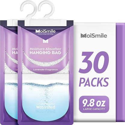 Moisture Absorbers 30 Pack Lavender Fragrance, Hanging Closet Dehumidifier Bags by MoistureAbsorbers