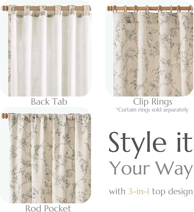 jinchan Floral Curtains Lined Linen Blend Curtain - Image 3