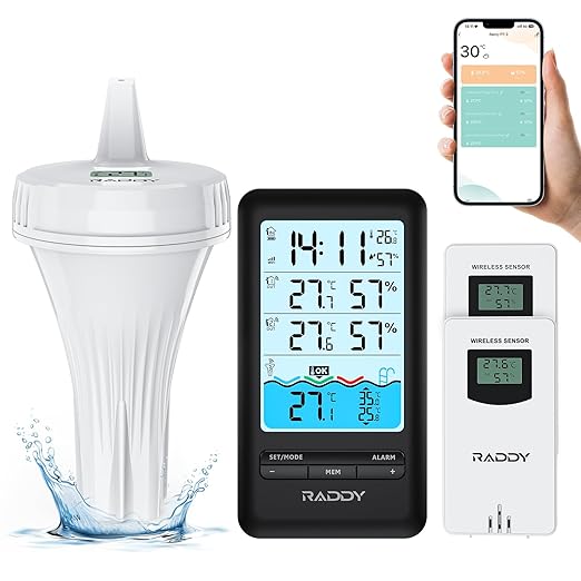 Raddy PT-3 Wi-Fi Pool Thermometer Floating Easy Read by Raddy