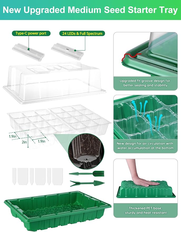 Large Seed Starter Trays with Heat Mat, Seed Starter Kit with 48 Full Spectrum - Image 2