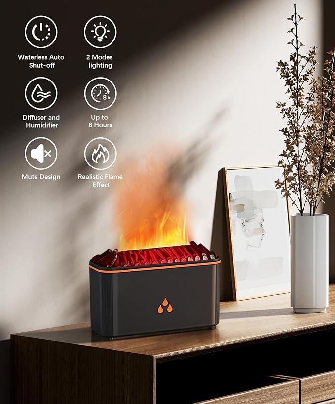 Essential Oil Diffuser, Flame Air Aromatherapy Diffuser, 7 Color Changing Light - Image 4