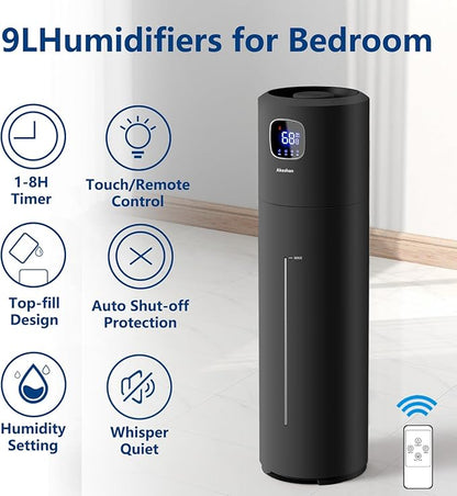 Large Humidifiers for Bedroom, 9L/2.5Gal Ultrasonic Cool Mist, Top Fill Easy - Image 2