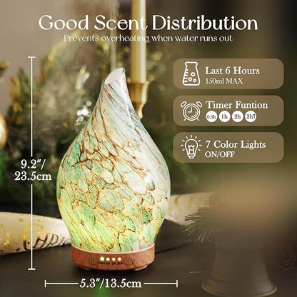 Porseme 150ml Glass Essential Oil Diffuser Aromatherapy Ultrasonic Cool Mist - Image 3