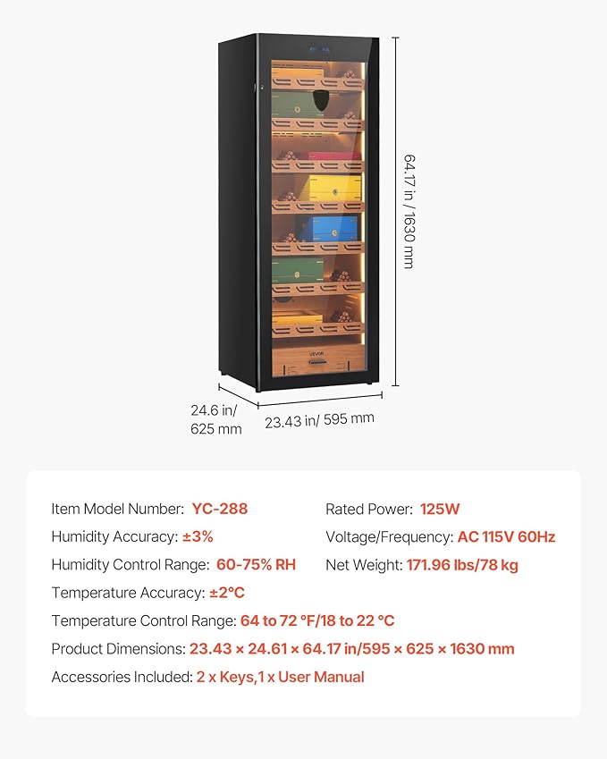 VEVOR Electric Humidor, Constant Humidity & Temperature Control, Spanish Cedar - Image 7