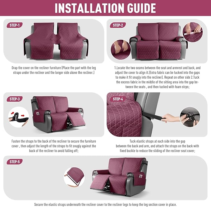 TAOCOCO 100% Waterproof Recliner Cover, Non-Slip Washable Reclining Couch Cover - Image 7
