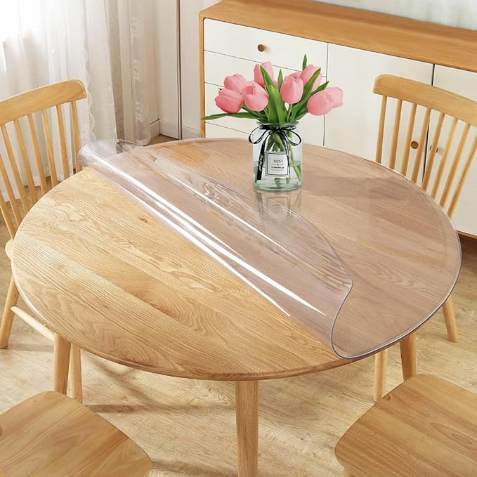 1.5mm Thick 58 Inch Dia Crystal Clear Round Table Top Protector Plastic Cover by WanDeela