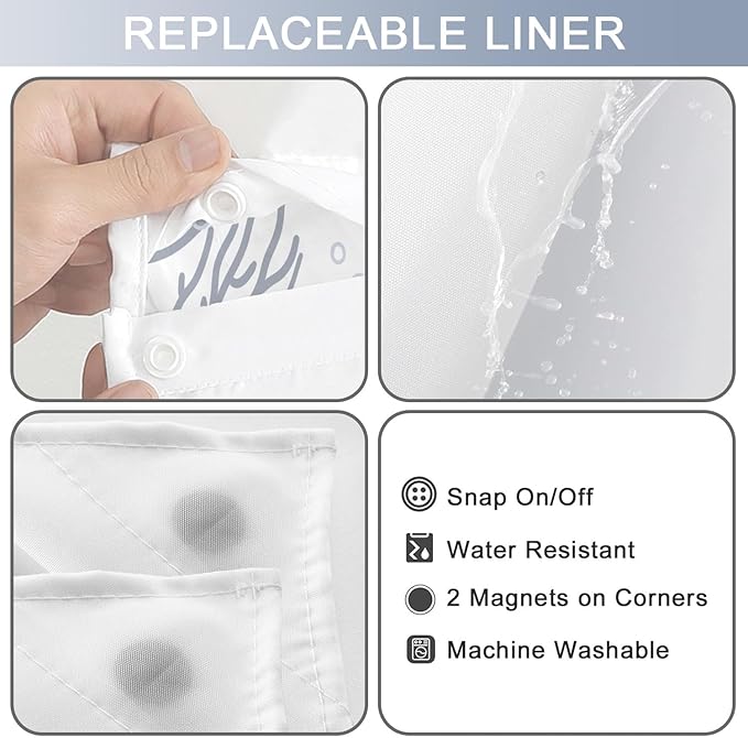 No Hook Shower Curtain with Snap in Liner, Beach Ocean Nautical Coastal Shower - Image 4