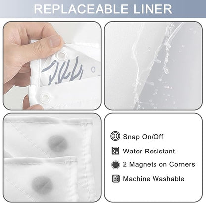 No Hook Shower Curtain with Snap in Liner, Beach Ocean Nautical Coastal Shower - Image 4