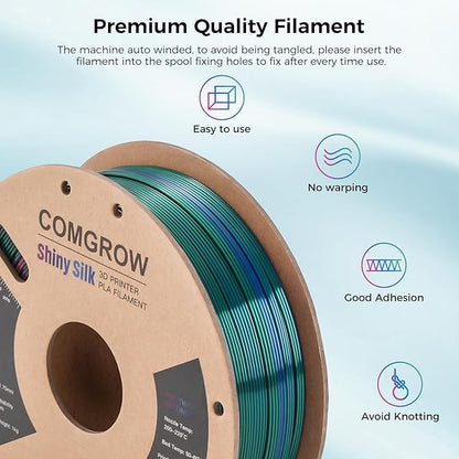 Comgrow Tri-Colors Silk PLA 3D Printer Filament, Rainbow PLA Filament 1.75mm - Image 3