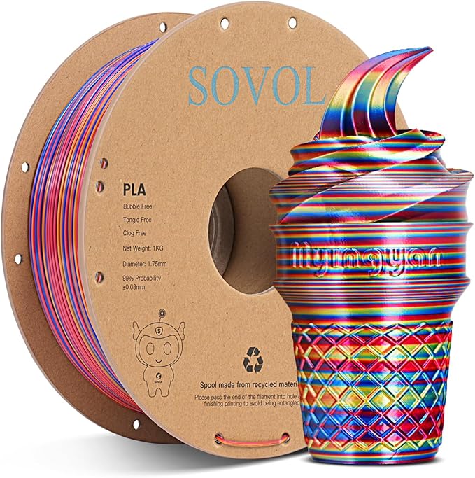 Sovol Silk PLA Filament Rotated Tri Color Co-Extrusion 1.75mm, Fast Change 3D by Sovol