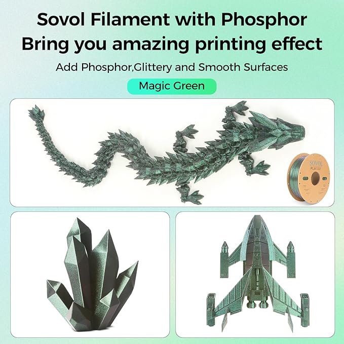 Sovol Silk PLA Filament with Green Glitter 1kg 1.75mm, Color Changeable 3D - Image 2