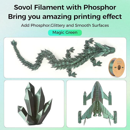 Sovol Silk PLA Filament with Green Glitter 1kg 1.75mm, Color Changeable 3D - Image 2