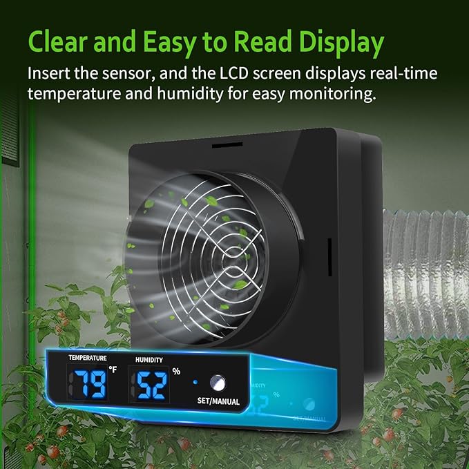 4-Inch Grow Tent Inline Duct Fan, Automatic Temperature & Humidity Sensing - Image 3