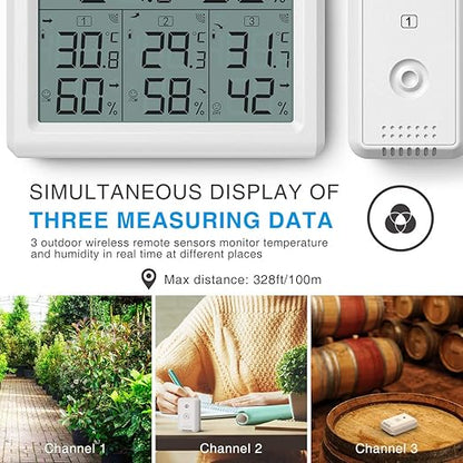 AMIR Indoor Outdoor Thermometer, 3 Channels Digital Hygrometer Thermometer - Image 5