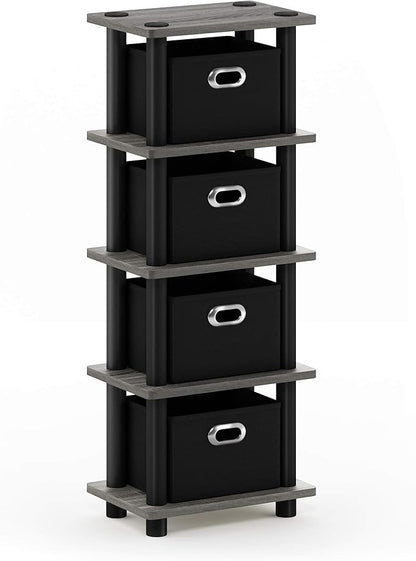 FURINNO Turn-N-Tube LACi 4-Bins System Rack, French Oak Grey/Black by Furinno-FitsYourSpaceFitsYourBudget