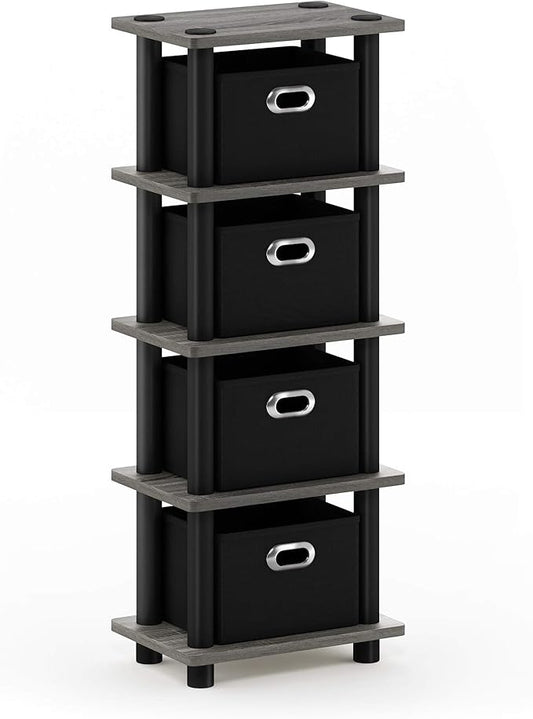 FURINNO Turn-N-Tube LACi 4-Bins System Rack, French Oak Grey/Black by Furinno-FitsYourSpaceFitsYourBudget