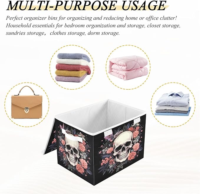 xigua Skull Storage Bins with Lids and Carrying Handle, Foldable Storage Boxes - Image 7