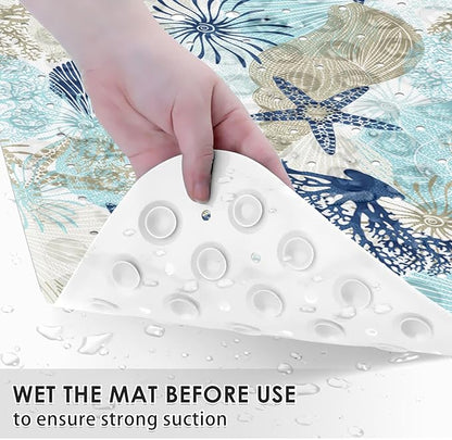 Cute Seashells Sea Shell Bath Mat Non Slip, Ocean Starfish Beach 40X16 Inch - Image 3