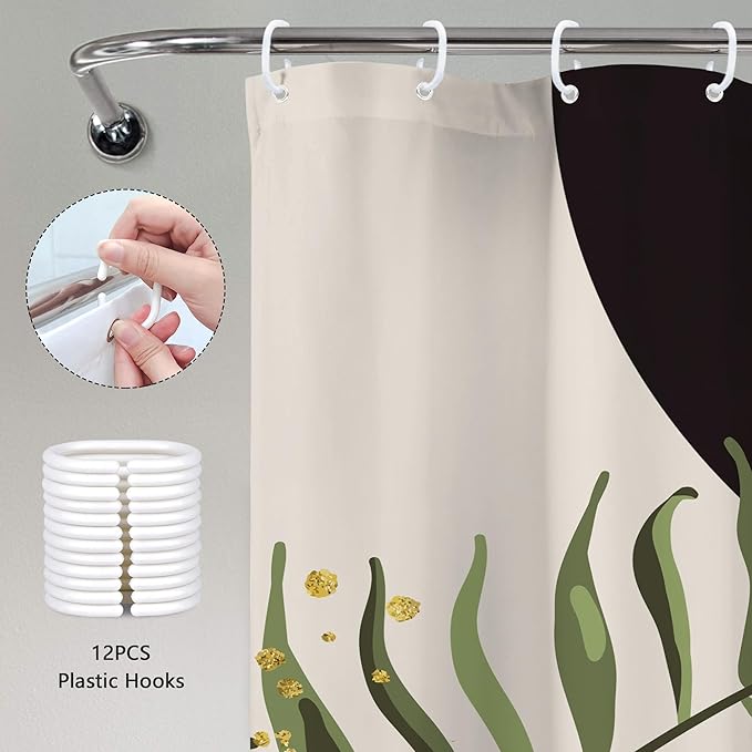 Dark Green Boho Shower Curtain 72Wx84H Extra Long Black Green Modern Bohemian - Image 5