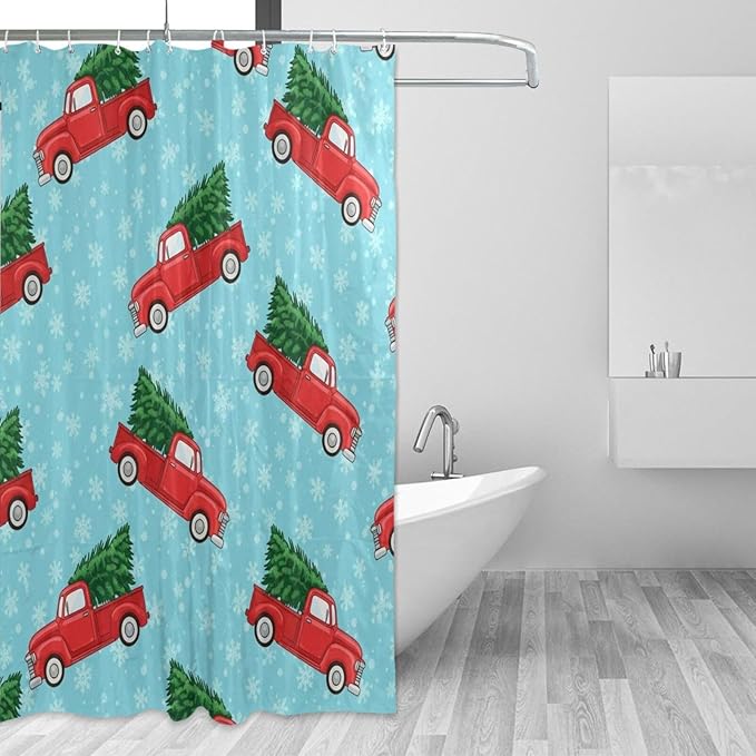 Car Christmas Tree Blue Shower Curtain Liner 72×72 inch by Unknown