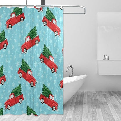 Car Christmas Tree Blue Shower Curtain Liner 72×72 inch by Unknown