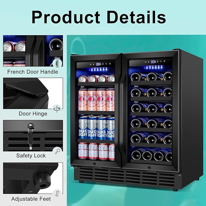 30 Inch Wine and Beverage Refrigerator, Upgrade Dual Zone Wine Cooler - Image 7