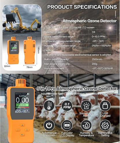 Ozone Detector, O3 Air Quality Meter Indoor, Portable Air Quality Monitor - Image 6