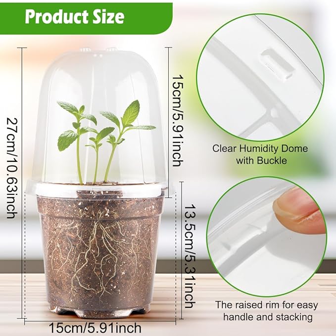 6 Inch Clear Nursery Pots with Humidity Dome, 30 Pack Reusable Seed Starter Pot - Image 5