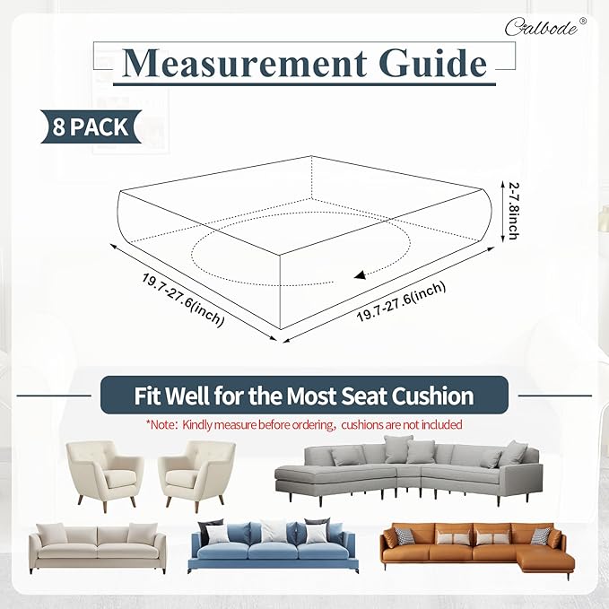 8Pcs Stretch Couch Cushion Covers, Water Resistant Outdoor Sofa Cuhsion Cover - Image 2