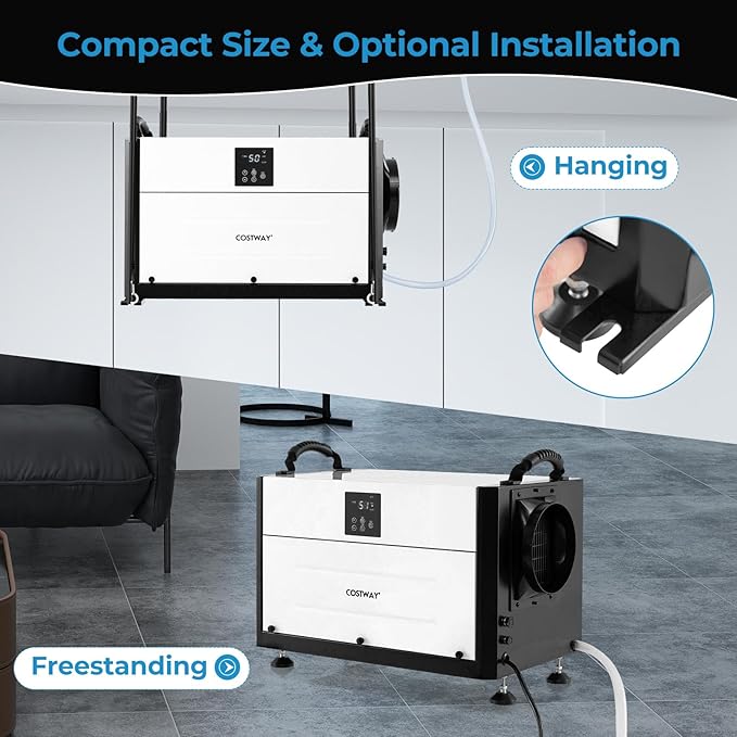 COSTWAY 155 PPD Commercial Dehumidifier, 1900 Sq.Ft Crawl Space Dehumidifier - Image 3