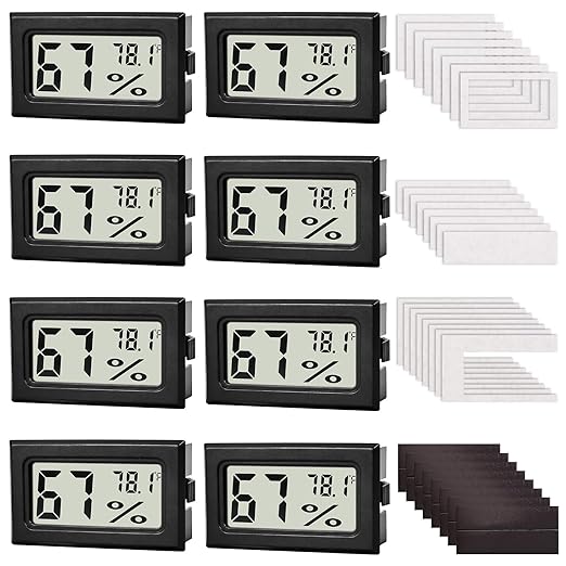 8-Pack Mini Digital Hygrometer Thermometer, Front-View Frame Adhesive by FN