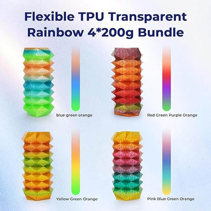 AMOLEN TPU 3D Printer Filament Bundle, Transparent Multicolor Rainbow TPU 1.75mm - Image 3