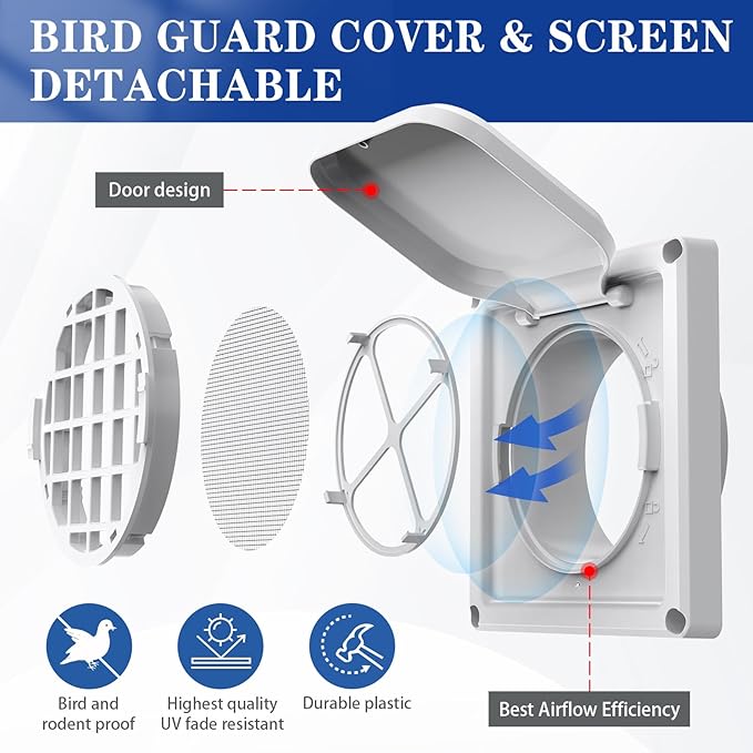 Dryer Vent Cover Outside 4 inch, Magnetic Door Design, Durable Airflow Vent - Image 3