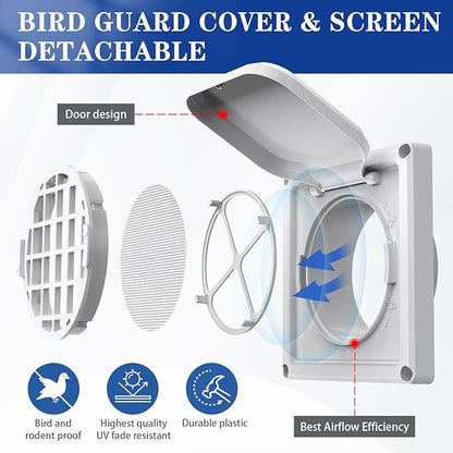 Dryer Vent Cover Outside 4 inch, Magnetic Door Design, Durable Airflow Vent - Image 3
