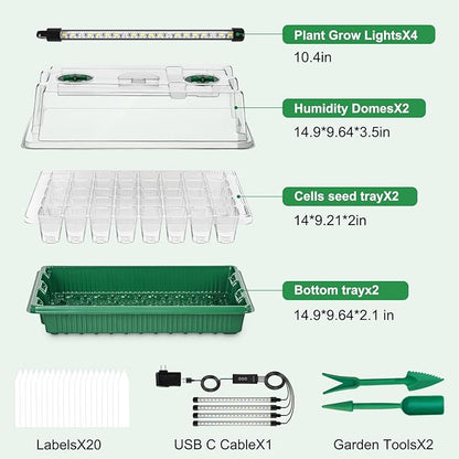 Seed Starter Tray with Timed Grow Light, 2 Pack 80 Cells Plant Starter Tray - Image 2