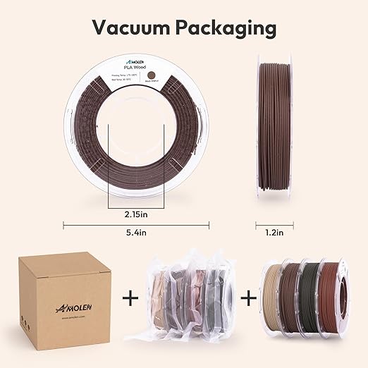 AMOLEN Wood PLA Filament Bundle 3D Printer Filament Wood Sets, Dark - Image 6