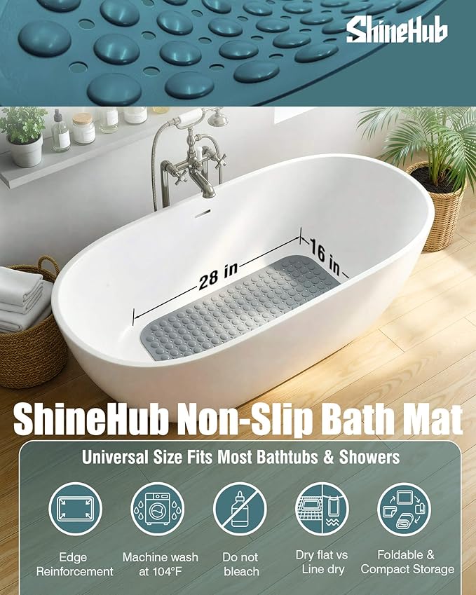 Non-Slip Bath Mat for Tub Shower, TPE Machine Washable Bathroom Essentials - Image 6