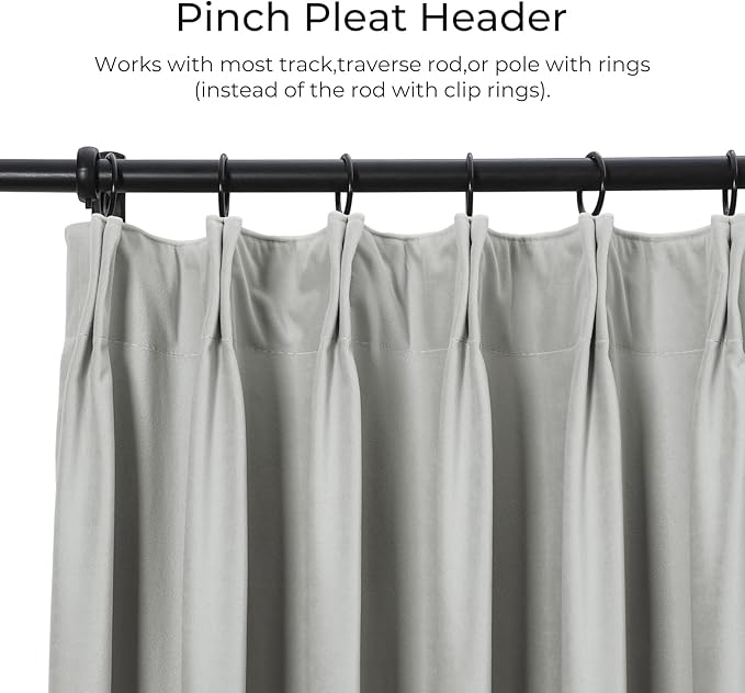 TWOPAGES Luxury Velvet Curtain Pinch Pleated Neutral Gray Curtain 108 inch Long - Image 2