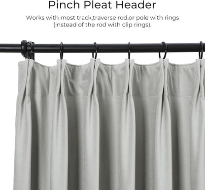 TWOPAGES Luxury Velvet Curtain Pinch Pleated Neutral Gray Curtain 84 inch Long - Image 2