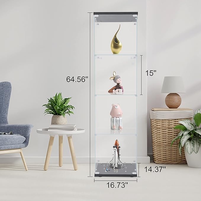 Yoluckea 4 Shelves Glass Display Cabinet - Image 2