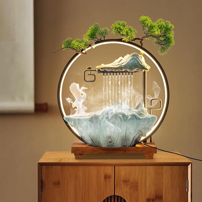 15In White Crane Water Fountain Waterfall Indoor Tabletop Decration Humidifier - Image 4