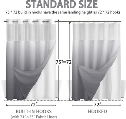 No Hook Shower Curtain and Liner Set, Ombre Grey Hotel Waffle Shower Curtain - Image 6
