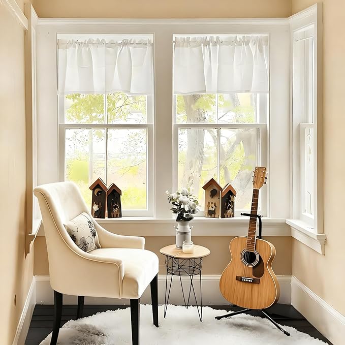 Home Queen White Waffle Bathroom Window Curtains, Water Repellent Rod Pocket - Image 2