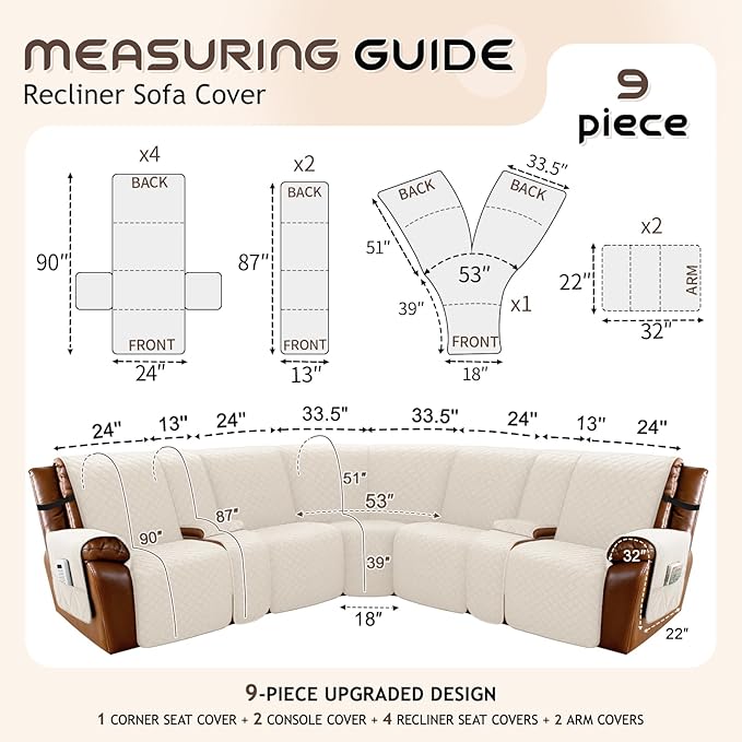 Arfntevss Waterproof Recliner Sectional Couch Covers - Image 5