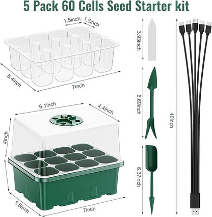 NBPLUS Seed Starter Tray with Grow Light, 5 Pack 60 Cells Seed Starter kit with - Image 4